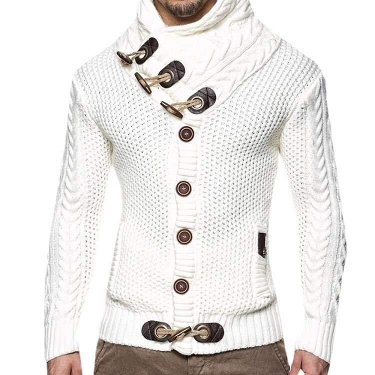Cárdigan ajustado de cuello alto para hombre, suéter de punto de manga larga, de un solo pecho, talla grande, Otoño e Invierno
