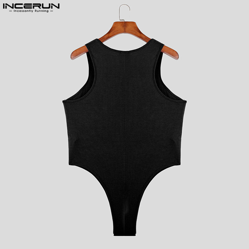 2023 Men Bodysuits Solid Color O-neck Sleeveless Knitted Sexy Rompers Male Tank Tops Cozy Stylish Summer Bodysuit S-2XL INCERUN