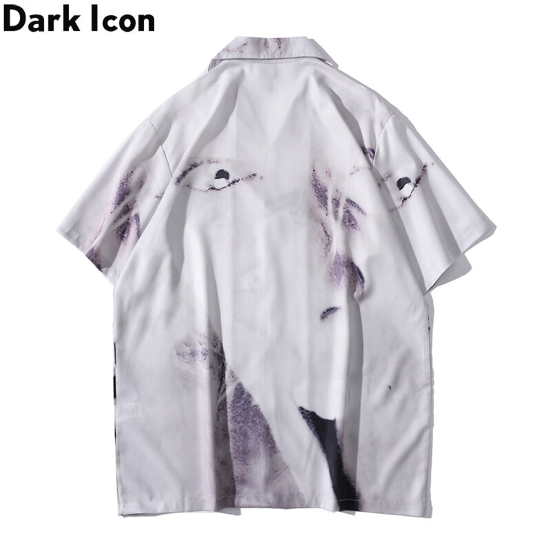 어두운 아이콘 빈티지 스트리트 남성 셔츠 반팔 여름 얇은 소재 하와이안 셔츠, 남성 블라우스 남성 탑