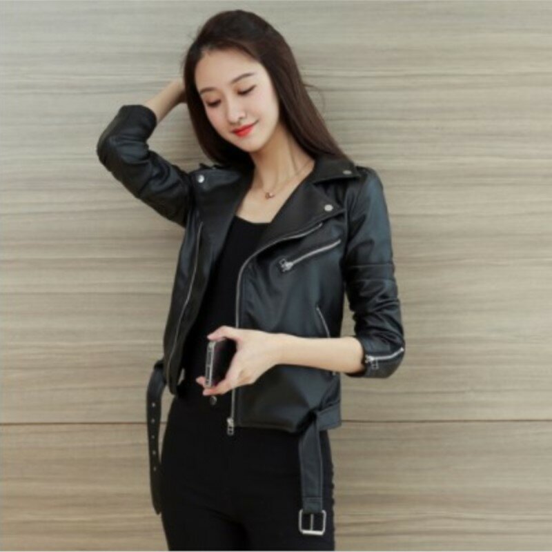 Женская однотонная мотоциклетная куртка SUSOLA, черная куртка из искусственной кожи с длинным рукавом, Осень-зима