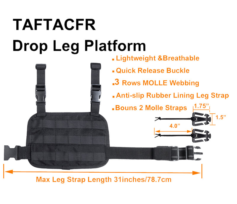 Taftacfr แพลตฟอร์มขาหย่อนแบบตาข่ายสำหรับงานหนัก, อุปกรณ์เสริมสำหรับยุทธวิธีพร้อมเข็มขัดปรับระดับได้และสายรัดต้นขา