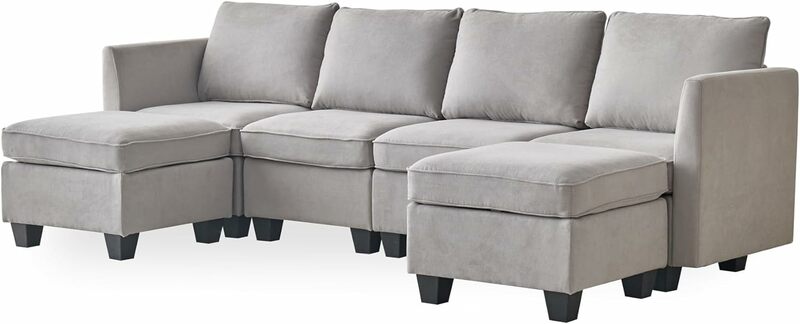 Modern Chenille Fabric U-Shaped 6 Seat Sectional Sleeper Couch with Reversible Chaise Modular Sofa with Storage, Large