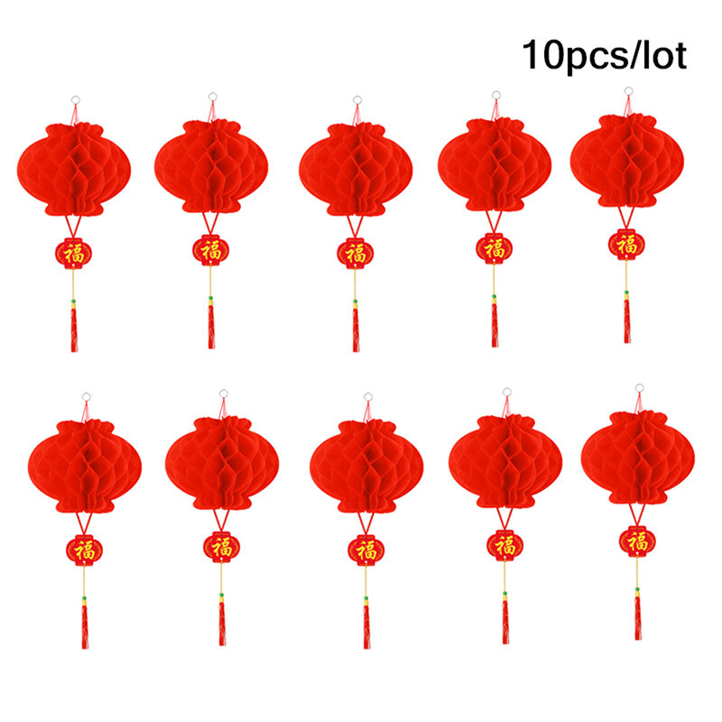 10pcs Foldable Traditional Chinese Red Paper Lanterns For 2024 Chinese New Year Decoration Hanging Waterproof Festival Lanterns