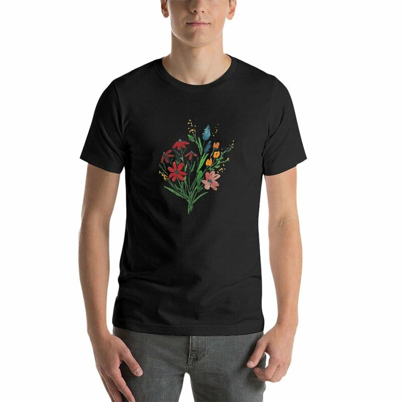 Watercolor Abstract Flower Bouquet T-shirt sweat plus sizes T-shirts for men cotton