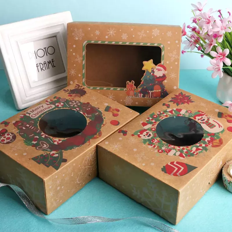 Christmas Baked Dessert Packaging Box, Adequado para Bolo de Copo, Biscoito, Pão, Doces, Muffin, Pequenos Presentes, Personalizado