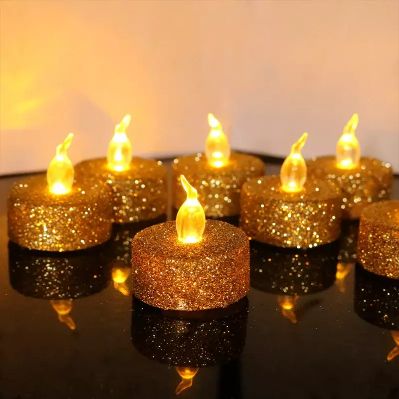 Luz de vela electrónica LED sin llama, lámpara creativa de oro, plata, polvo, decoración del hogar y Navidad, 1 pieza