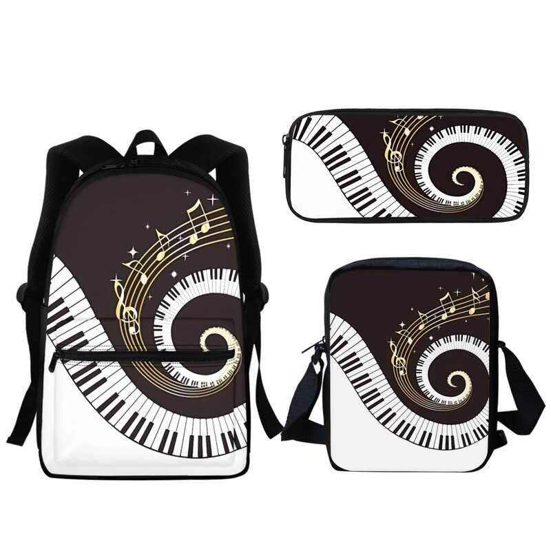 피아노 키 노트 디자인 학생 학교 가방, 음악 테마 지퍼, 남아 여아 어린이 배낭 하이 퀄리티 메신저 가방, 필통