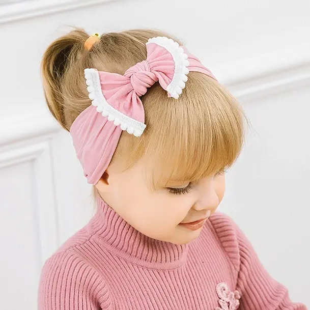 Ins простая модная повязка на голову искусственный шар нейлоновая широкая повязка для волос для маленьких девочек Детские банты аксессуары для детей