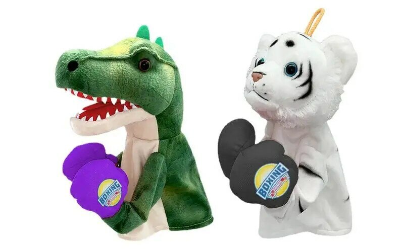 Marioneta de mano de juguete para niños, dinosaurio de peluche suave, Animal de tigre blanco, marionetas de felpa, juguetes interactivos para padres e hijos, regalo de cumpleaños para niños