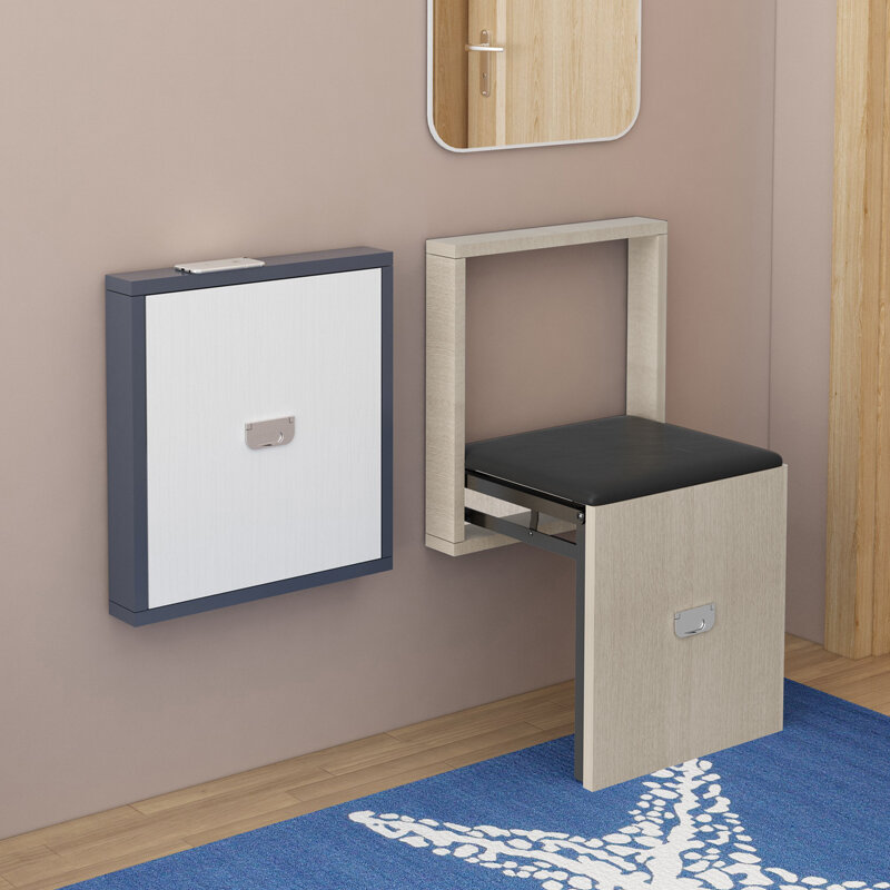Wall-mounted folding shoe small apartment space-saving wall-mounted hidden simple changing stool porch stool