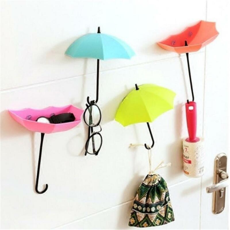 Gancho de pared de 3 piezas con forma de paraguas, organizador decorativo para el hogar, de plástico, colorido