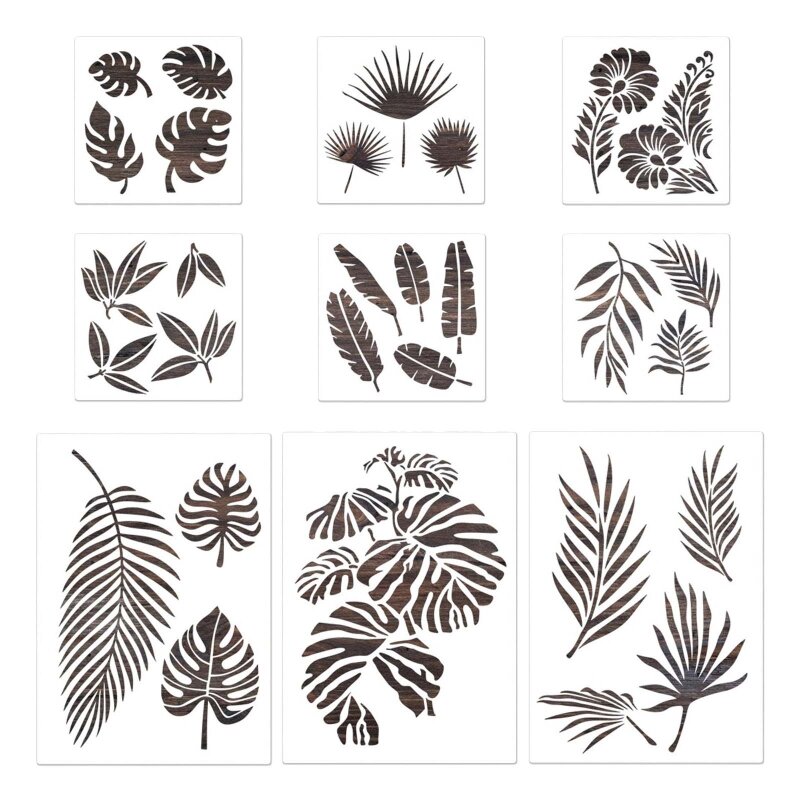 9Pack Flower Leaves Painting Stencils Reusable Flexible Drawing Templates Hollow for DIY Lover Kid Boy Girl Dropship