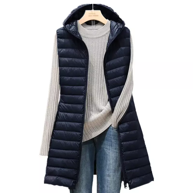 여성용 중간 길이 후드 패딩 재킷, 면 조끼, 가을 및 겨울, 신상