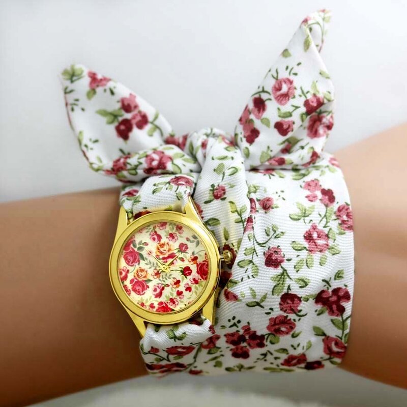 Shsby-Relógio de tecido chiffon doce para meninas, relógio floral para mulheres, relógios de vestido, quartzo fashion, relógio de pulso feminino, novo estilo