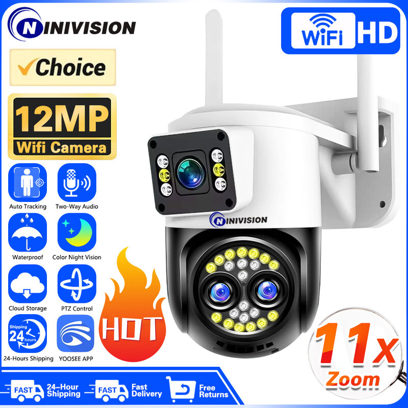 Caméra de surveillance extérieure PTZ IP WiFi HD 6K/12MP, dispositif de sécurité sans fil, avec suivi automatique, audio/vidéo
