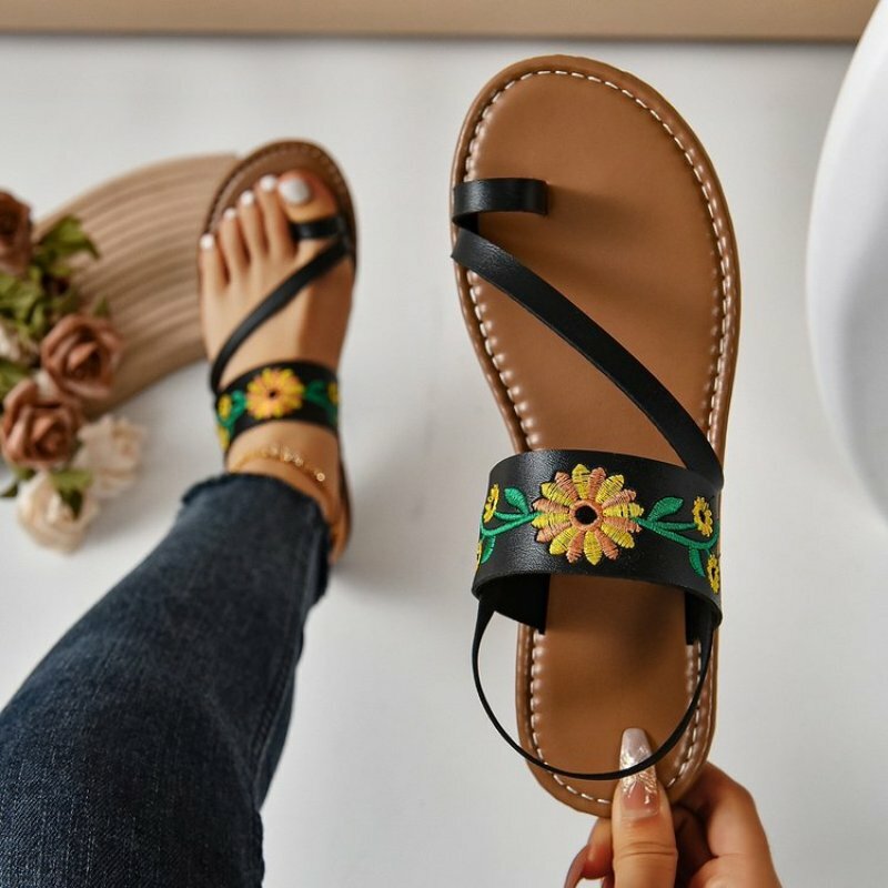 Sandalias planas de Color liso para mujer, zapatillas de punta abierta para exteriores, chanclas informales para playa, zapatos de talla grande 35-43, moda de verano
