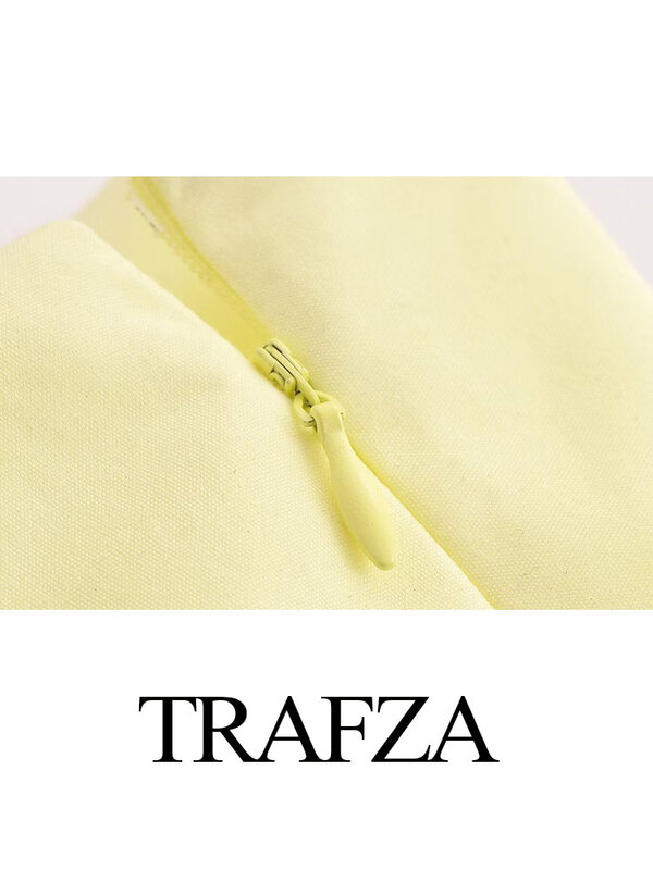 TRAFZA 여성용 하이 스트리트 미니 스커트, 캐쥬얼 짧은 스커트, 하이웨이스트 플리츠 장식, 노란색, 여름, 신상 패션