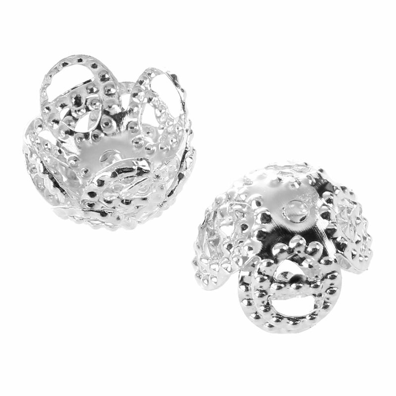 100-teilige silberne 4-Blatt-filigrane Perlen kappen für riesige Perlen für die Schmuck herstellung (8mm)