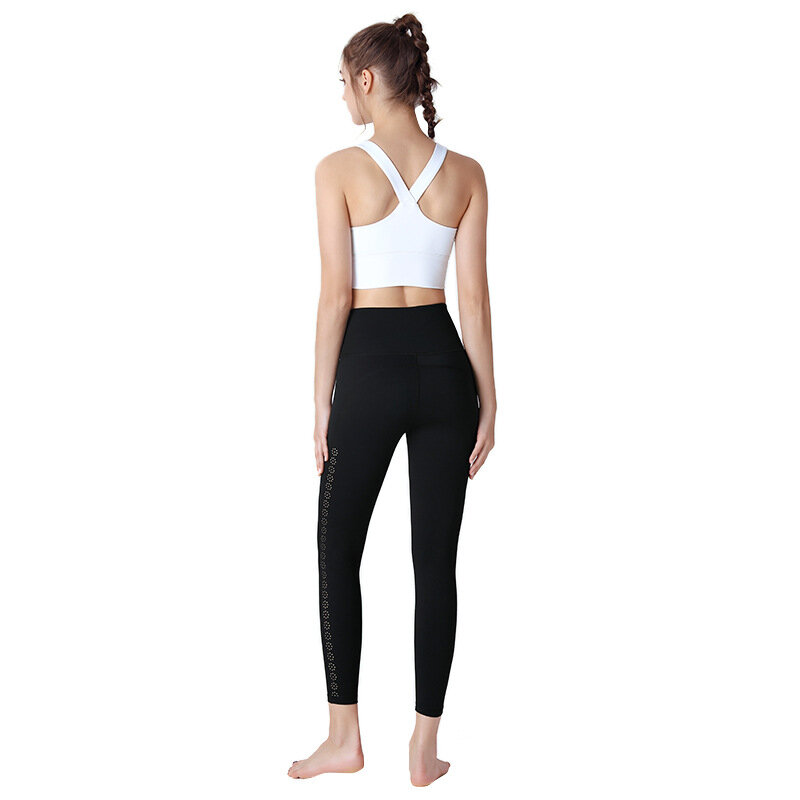 Conjunto de ropa de Yoga AL para mujer, sujetador de realce cruzado desnudo, pantalones de Fitness florales huecos, conjunto de dos piezas para correr