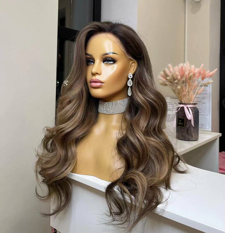 Virgin Brazilian Hair Wigs 100% Natural Hair Human Glueless Hd Transparent Lace Highlight Ombre Wig For  Women