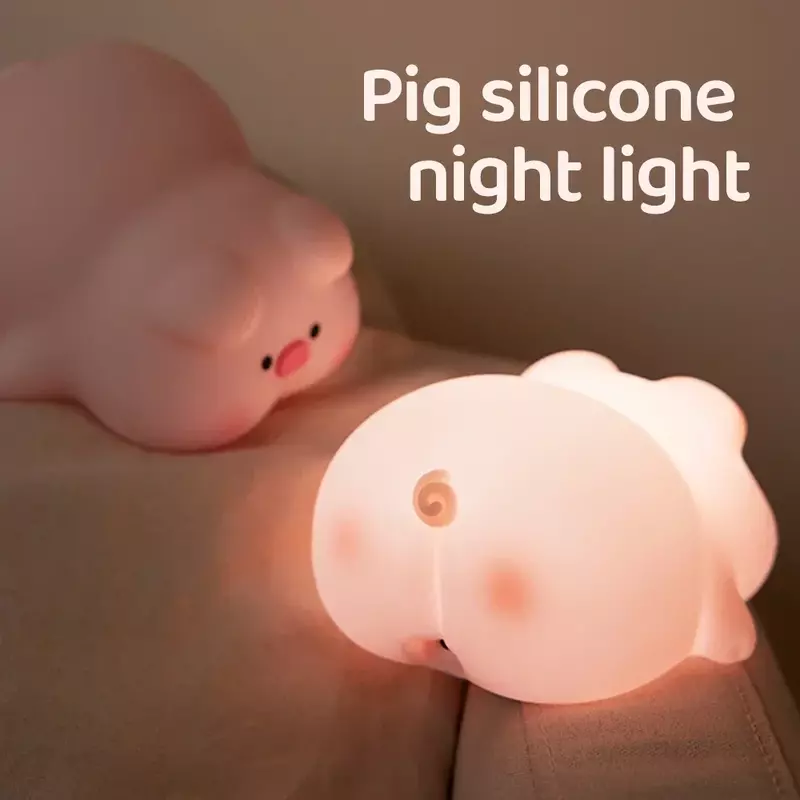 Roze Piggy Nachtlampje Schattige Led Siliconen Nachtlamp Binnensfeer Pat Lamp Kamerdecoratie Usb Kinder Nachtlampje Cadeau