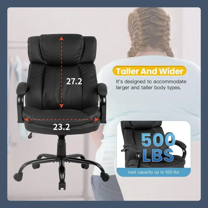 Big and Tall Office Chair Ergonomic PU Leather Desk Chair 500lbs Wide Seat Furniture Gamer Chairs Mobile Design Armchair Gaming