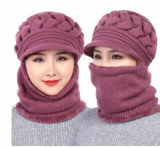 Topi rajut lembut untuk wanita, topi wol tebal leher hangat satu potong, topi rajut santai musim dingin untuk perempuan