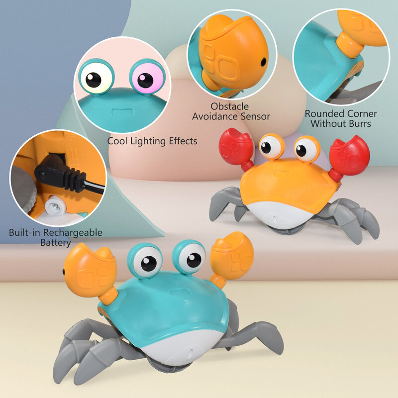 NEW Dancing Crab Toy for Babies Crawling Interactive Escape Crabs Walking Dancing with Music Automatically Avoid Obstacles Toys