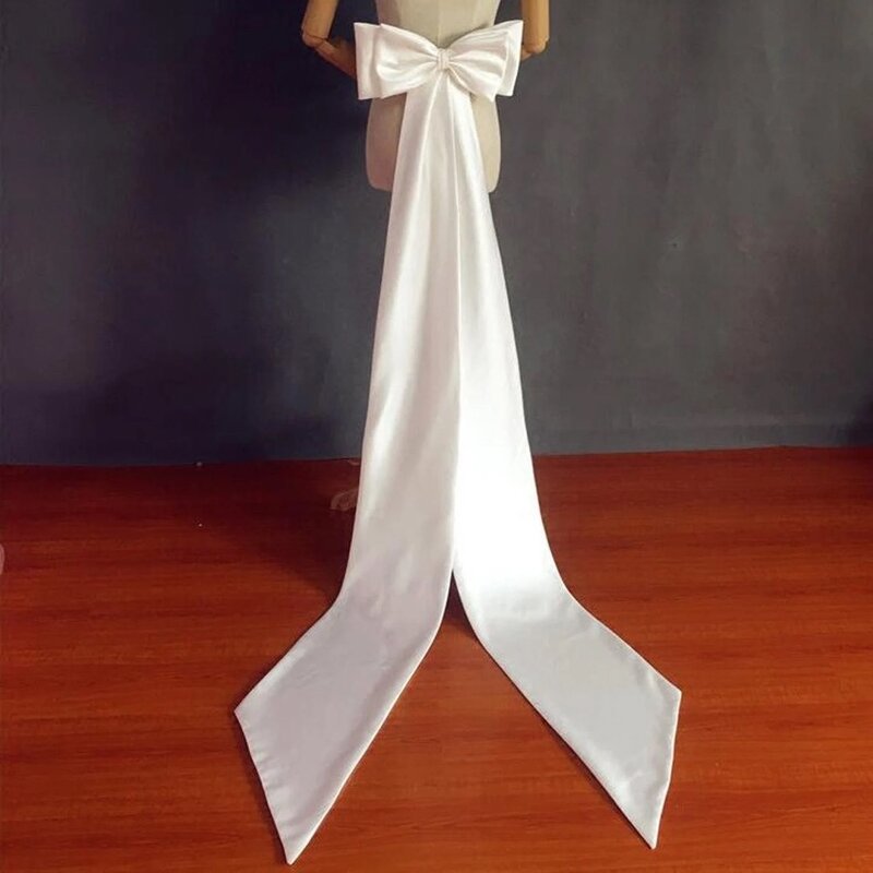 Vestido de novia de satén con lazo desmontable, sobrefalda de novia Boho, tren extraíble, lazo grande