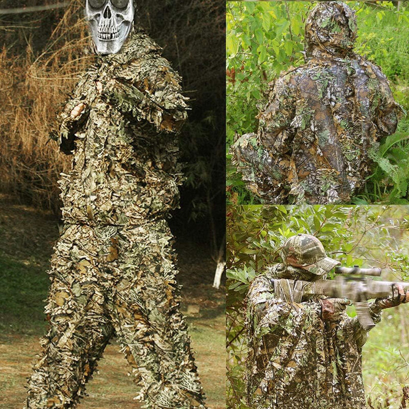 Ghillie Suit Men Women Kids 3D Leafy Bionic Camouflage Hunting Clothing CS Shooting Suit Tactical Military Combat Clothes Set