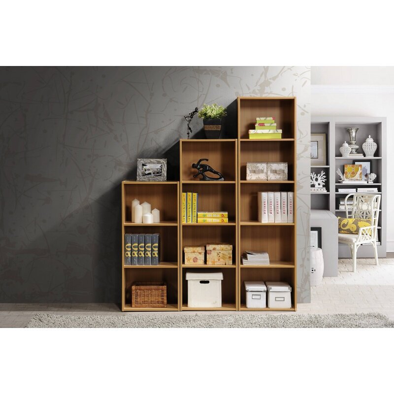 Hodedah 4-Shelf Wood Bookcase, Brown