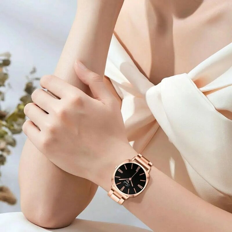 Montre-bracelet à quartz ronde avec bracelet en acier inoxydable pour femme, montre habillée élégante avec biscuits, mouvement à quartz pour anniversaire