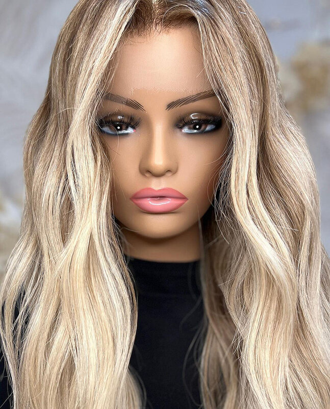 Peruca de onda do corpo do cabelo humano para mulheres, peruca de destaque, loira marrom colorida brasileira 360 perucas de fechamento de renda, laço transparente HD
