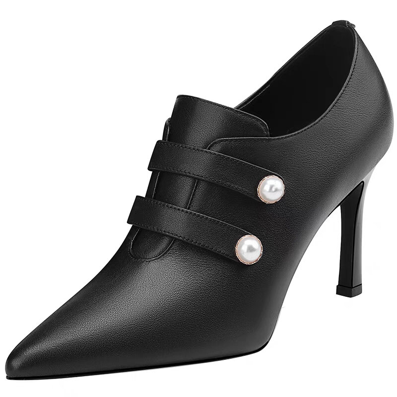 Ботинки женские с открытым носком, Классическая обувь на высоком каблуке, с двойным жемчугом, дизайнерские полусапожки на молнии, туфли-лодочки, Осень-зима