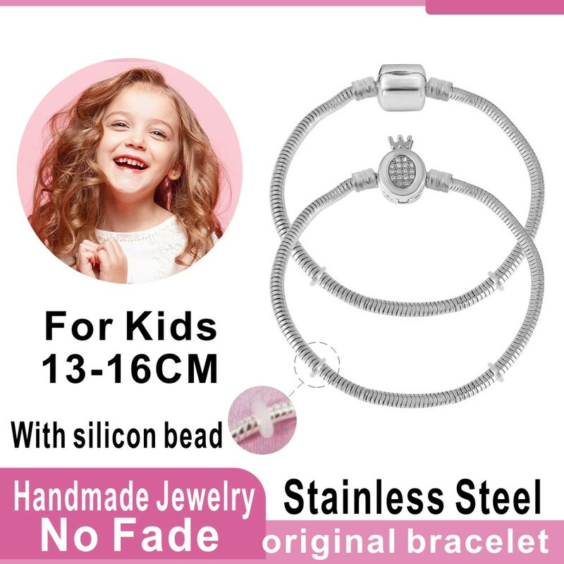 SION L-Bracelet en Acier Inoxydable pour Enfant, Bijoux pour Fille, Plus Sombre, Incontinuité, 13-16cm