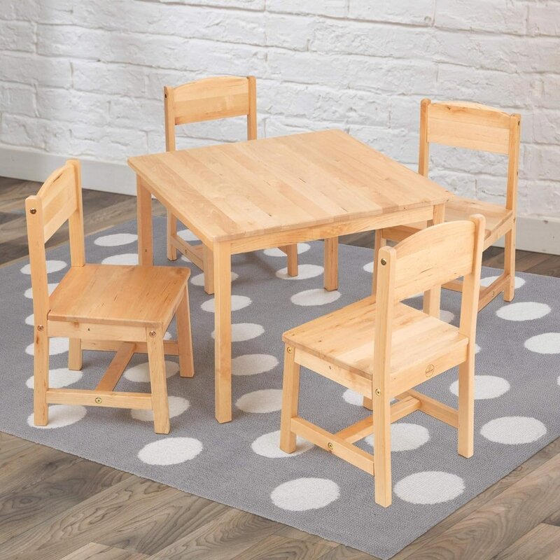Meja dan kursi anak, Meja peternakan kayu & 4 Set kursi, furnitur anak untuk seni dan aktivitas, hadiah untuk usia 3-8