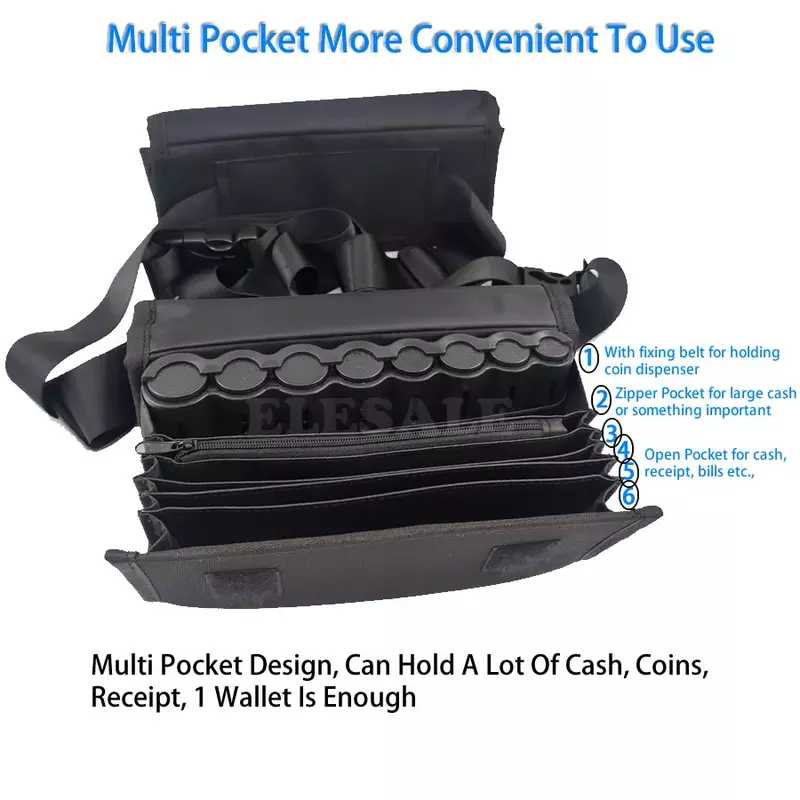 Multi Pocket Fanny Pack With 8 Slots Euro Coin Holder Waiter's Driver Coin Collector Dispenser Cash Receipt Waist Wallet Bag