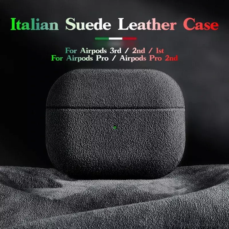 Caso italiano couro camurça para Airpods, couro artificial de luxo, All Inclusive Case para Airpods Pro 2, 3, 2, 1, carga sem fio