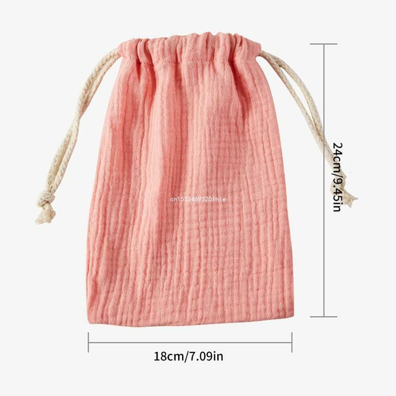 Práctica bolsa con cordón doble capa, bolsa almacenamiento algodón para bebés para guardar paños para babas, fácil y