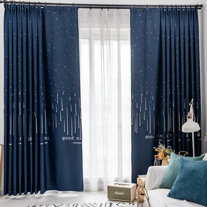 Modern and Simple Hot Stamping Shooting Star Sky Blackout European style Insulation Curtains for Living Dining Room Bedroom