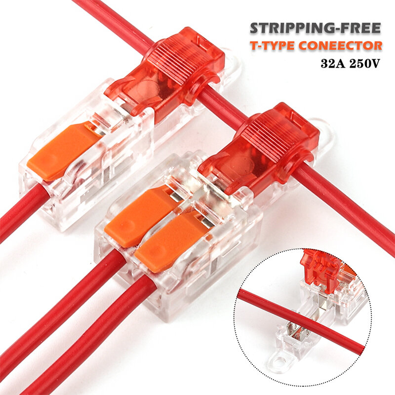 T-Type Stripping Free Wiring Connector With Fixing Hole Quick Branch  Splice Junction box lever Wire connector 32A