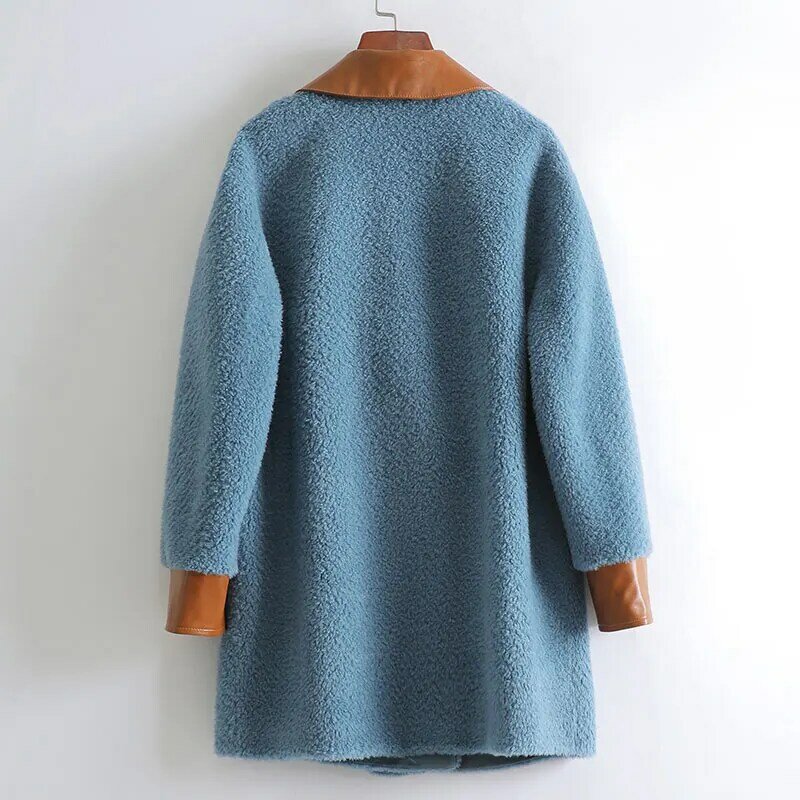 Ayunsue-毛皮のコート,春と秋,女性用,ウールのコート,韓国のファッション,長さのパッチワーク,zm913