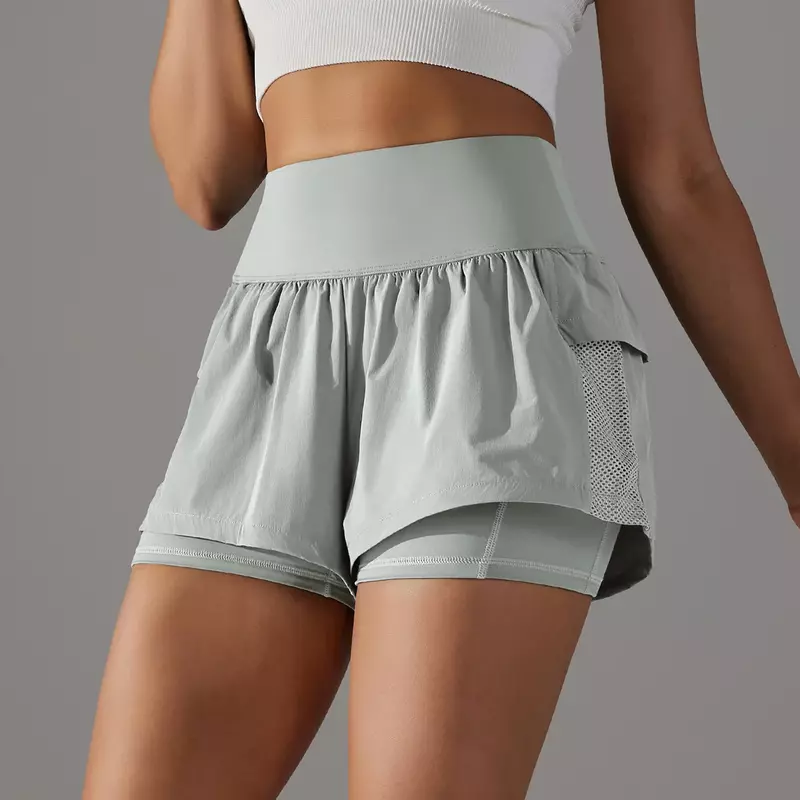 Pantalones cortos deportivos de doble escritorio para mujer, 2 en 1, de secado rápido, para gimnasio, Yoga, correr, Verano