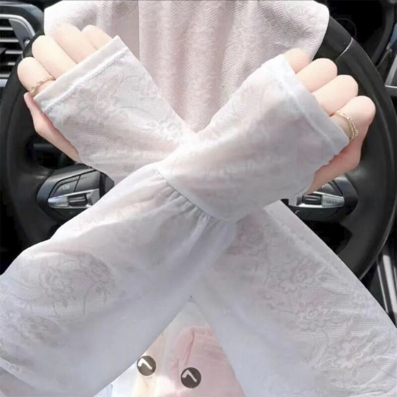 Lace Sunscreen Arm Sleeves Breathable Anti UV Thin Elbow Cover Long Mittens Cycling Driving