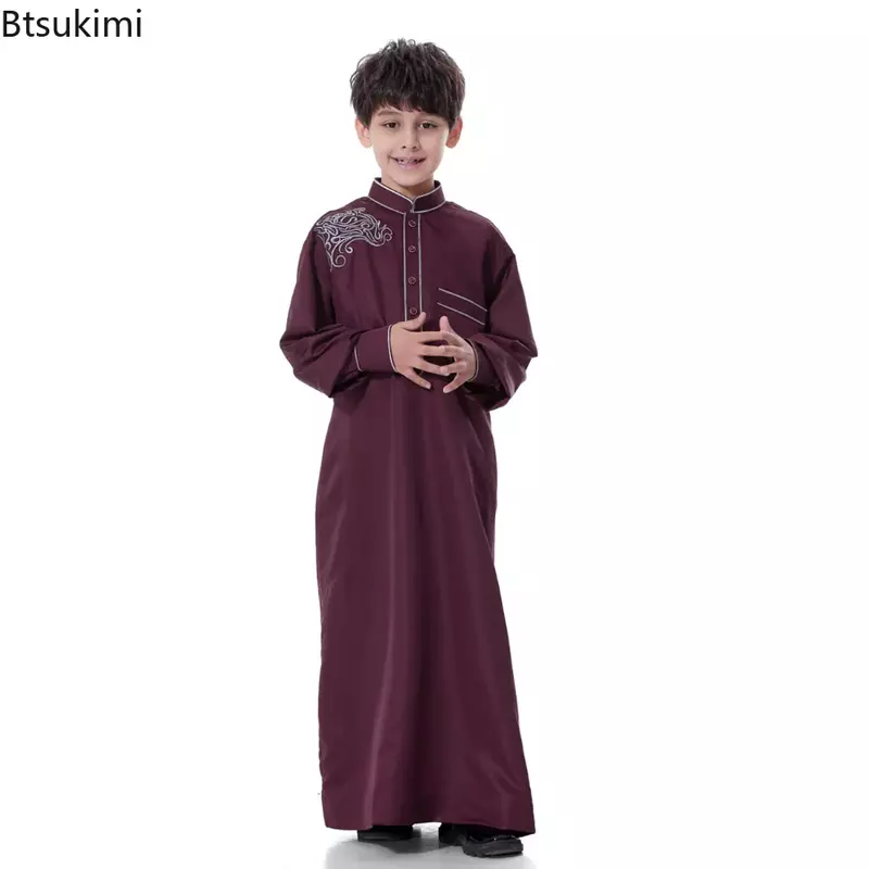 2024ชุดมุสลิมสำหรับเด็กผู้ชายชุดเดรสอาหรับสำหรับ jubah Saudi ชุดมุสลิมชุดกระโปรงยาวอาบายา