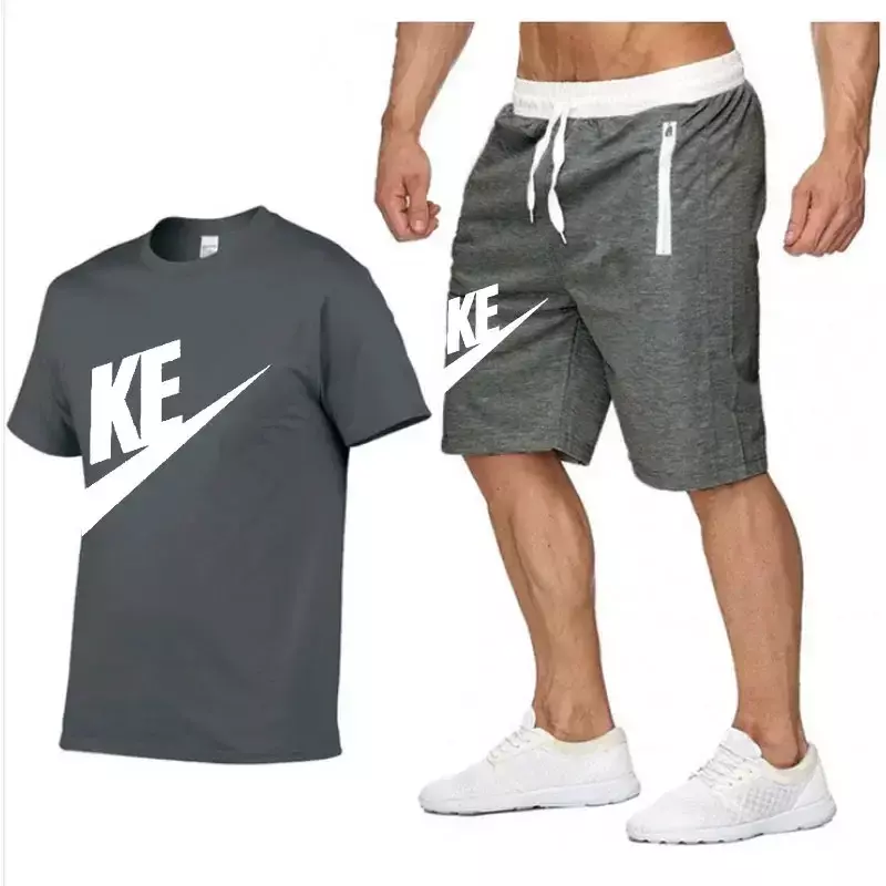 Summer Sets Men's T-shirt + Shorts Suit Brand Short Sleeve Set Printed Cotton Tshirts Jogging Sweatpants Male Sportswear 2024
