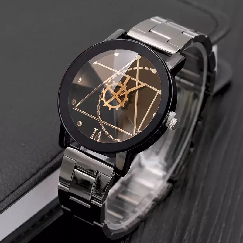 Часы кварцевые в стиле Харадзюку с компасом, вращающимся механизмом и стальной полосой