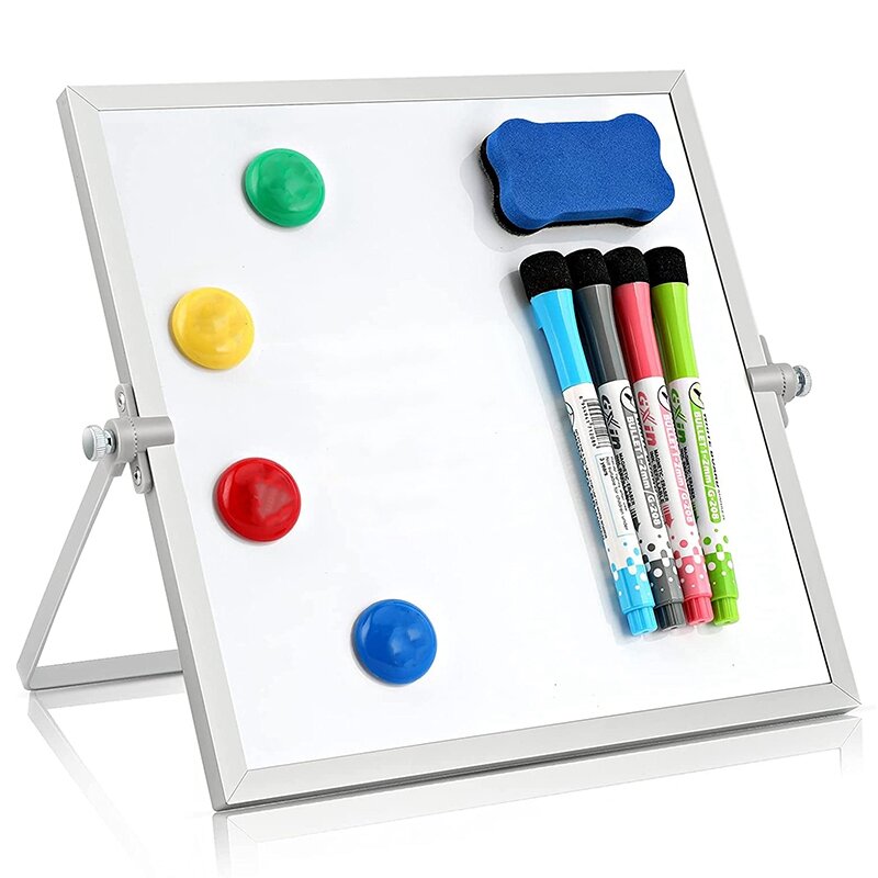 Łatwe wymazywanie biała tablica, mała tablica magnetyczna 10X10 Cal ze stojakiem, 4 markery, 4 magnesy, 1 gumka, dla dzieci