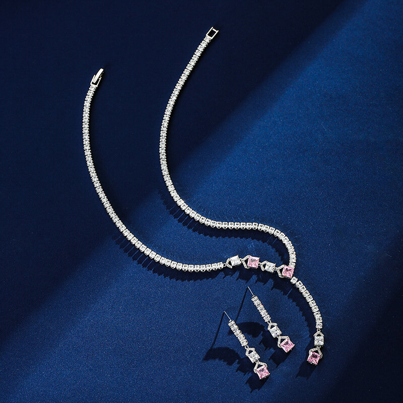 Conjunto simples de colar e brincos de garra quadrada, zircão sintético, pingente feminino sexy senhora, 1 conjunto