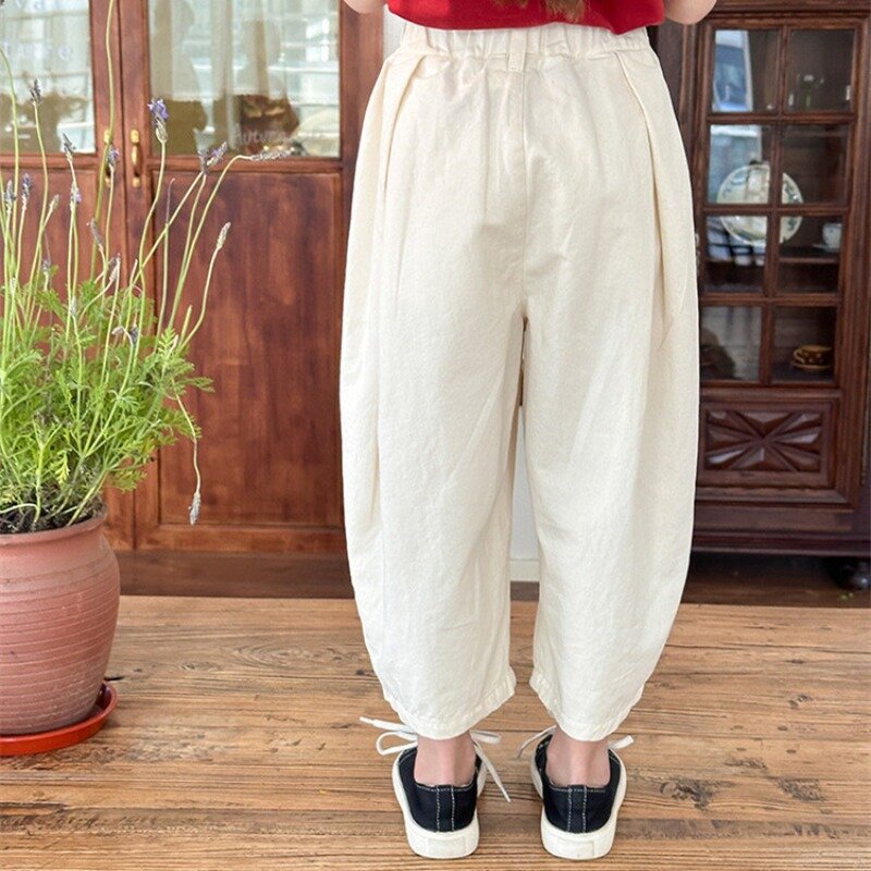 Pantalones informales ligeros y finos para niñas, Pantalones rectos sueltos de algodón, color sólido, verano, 2-8 años